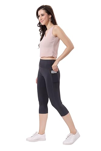 Image of TRASA Active 3 /4th Yoga Pants for Womens Gym High Waist with 2 Pockets, Tummy Control, Workout Pants 4 Way Stretch Yoga Capri - Available Sizes - S, M, L,XL, 2XL,3XL,4XL