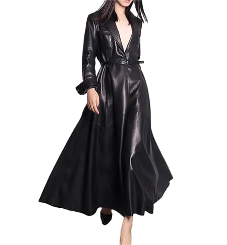 Gabardina De Cuero Pu Para Mujer Abrigo Elegante Con Falda Extra Larga