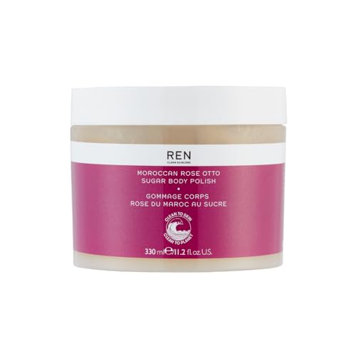 REN Clean Skincare Moroccan Rose Otto Sugar Body Polish, 11.2 Fl Oz