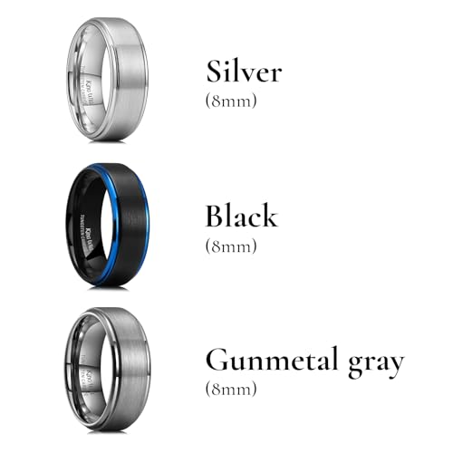 Image of King Will Classic Tungsten Wedding Band for Men, 6 /7 /8 /9 /10mm Widths, Polished Finish Step Edge Matte Rings Comfort Fit