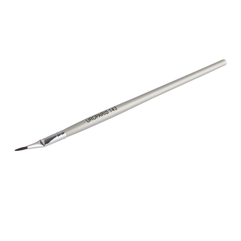 UROPARIS 143 Eye Brush For Makeup | Bent Eyeliner Brush with Wooden Handle | Synthetic Bristles, Brass Accents - Silver (1 Piece)