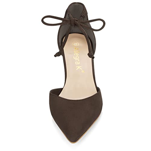 Allegra K Women Ankle Tie Chunky Heel Pointed Toe Dress Coffee Pumps 10 M US2