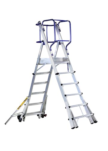 Svelt Scala Telescopica a Castello Professionale con Protezione 360° – Piattaforma 60x53 cm, Corrimani e Stabilizzatori Richiudibili, 9 Altezze di Lavoro (6 Gradini)