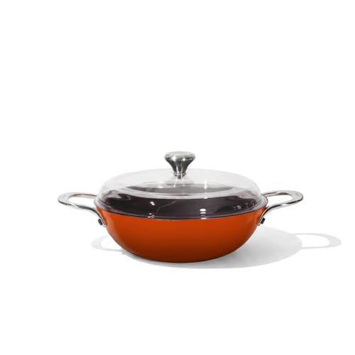 Image of CUMIN CO. Enamel Cast Iron Kadai LITE with Lid | 2L, 24 cm |5 Years Warranty | Non Toxic Heavy Bottom Kadhai for Frying | Induction & Gas Compatible | Chemical Free Coating | Color: Rust