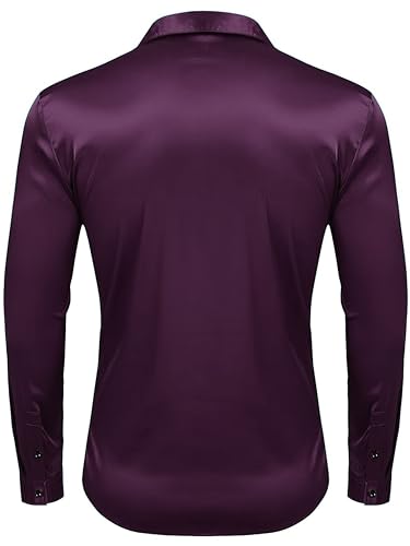 Image of IndoPrimo Men's Satin Shirt with Spread Collar Neck Line Solid Pattern Full Sleeves Regular Fit Western Style and Standard Length