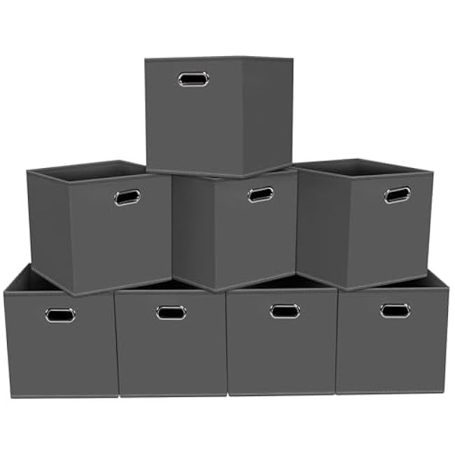 Yunkeeeper storage bins Cubes, Fabric Cube Organizer with Handle, Foldable Cube Bins for Cloth or Accessary Storage, 11x11x11, Set of 3,(Gray)