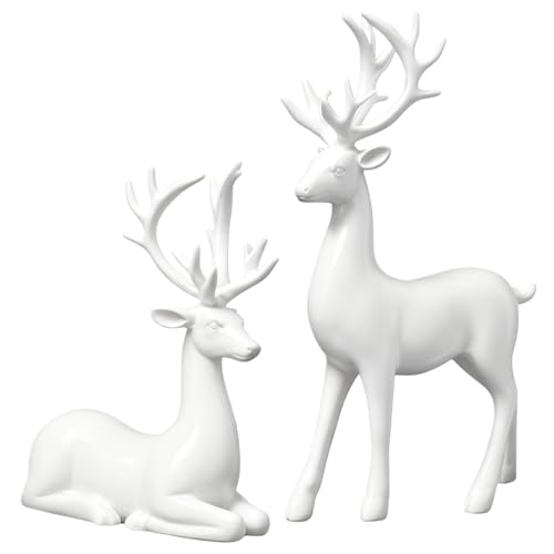 Pipihome 2 Stück Weiß Weihnachtsdeko Rentier Figuren, Hirsch...