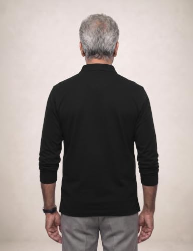 Image of Symbol Classic Men's Senior Wear Super Soft Cotton Stretch Polo | Regular Fit | Full Sleeve | Self Fabric Collar | Snap Buttons | Elderly Wear
