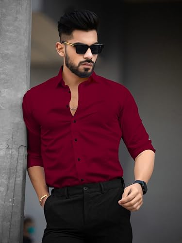 Image of Men's Cotton Solid Full Sleeves Regular Fit Formal Shirt