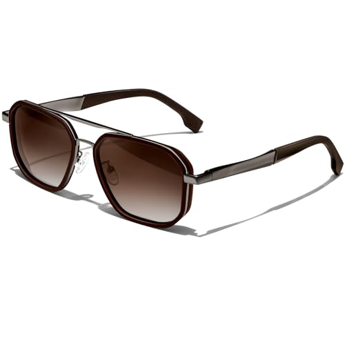 KANASTAL Gafas de Sol Marrones Degradadas Mujer y Hombre Polarizadas Cuadradas Degradado Metalicas Retro Vintage Conducción Urbano Senderismo UV400   Negras Marron