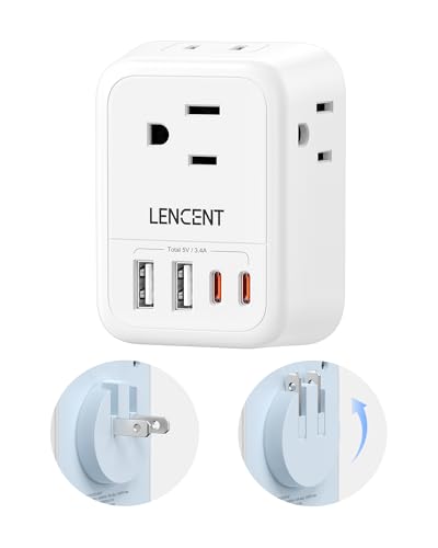 LENCENT Foldable US to Japan Travel Plug Adapter Type A Power Adapter with 4 AC Outlets 4 USB Charger Cube(2 USB C) Travel Essentials for Amercian USA to Japan Canada Mexico Philippines Peru China