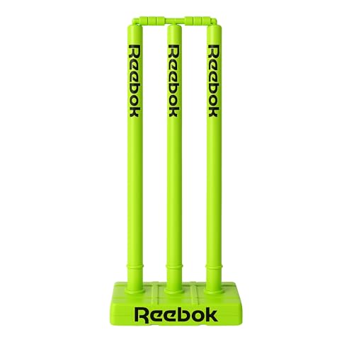 Reebok Cricket Stump Set with Bails Heavy Base Premium Carry Cover Durable Plastic Stumps for Outdoor & Indoor Cricket Practice (Green)
