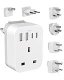 UK to Worldwide Travel Adapter Set, Travel Adaptor Kit with 4 USB Ports (2 USB C), International Plug Adapter with 6 Removable Plug