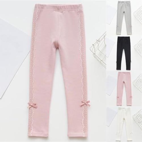 Girls Lace Patchwork Leggings Toddler Basic Comfy Soft Cotton Solid Color Elastic Waist Bowknot Pants for 2-10 Years2