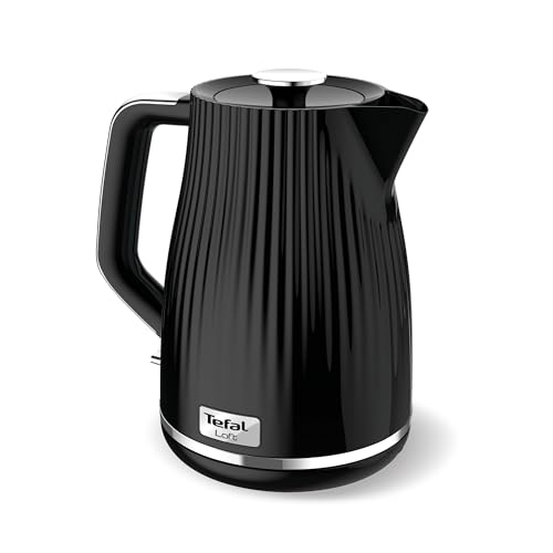 Tefal Loft Electric Kettle, 1.7L, Fast Boil, Cordless Kettle, Water level Window, 3000W, Removable Anti-Scale Filter, Precise Pouring Spout, KO250840, Black Glossy Finish