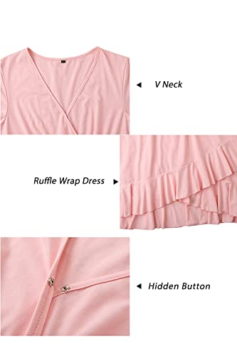 Ultranice Womens Pink Dress 2023 Trendy Summer Fall Casual Short Sleeve Wrap V Neck Fashion Sun Wedding Guest Maternity Nuring Dresses(Pink,M) #TOP6