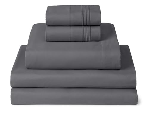 Image of Mellanni Split King Sheets Set - 5 PC Iconic Collection Bedding | Hotel Luxury, Extra Soft, Cooling Bed Sheets - Wrinkle, Fade, Stain Resistant (Split King, Gray)