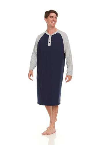 Mens Nightshirt - Long Sleeve Lounge, Sleep Henley Shirt Pajama - Mens Nightgown/Big Sleeping Top, Black3