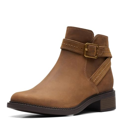 Clarks Women's Maye Strap Ankle Boot, Dark Tan Leather, 3 UK