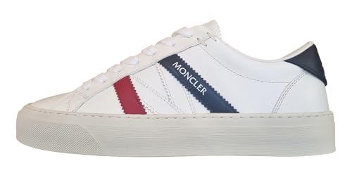 Moncler Scarpe Sneakers in Pelle Uomo MONACO2 M4496 Bianco Blu Rosso (Bianco, Sistema Taglie Calzature EU, Adulto, Numero, Media, 40)
