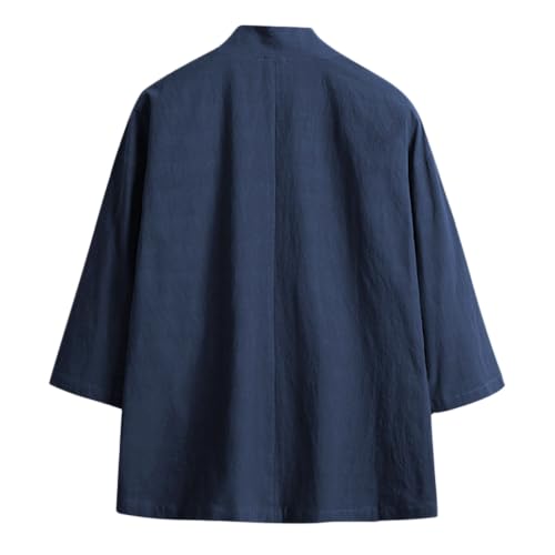 Image of Haseil Men's Kimono Cardigan Japanese Jackets Casual Cotton 3 /4 Sleeve Shirt Open Front Coat Lightweight Linen Outwear