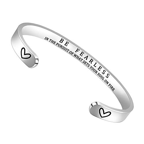BTYSUN Christian Gifts for Women Inspirational Religious Bracelets for Women Stainless Steel Bracelets Bible Verse Gifts for Her Fearless Teen Girl Gifts Mantra Quotes Engraved Cuff Bangle