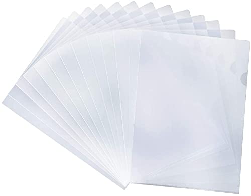 L Type Folders A4 Plastic File Project Pockets Clear Paper Document Jacket Sleeve Open Top and Side Cut Flush File Wallet for Office, Clear/Transparent, 100Pcs