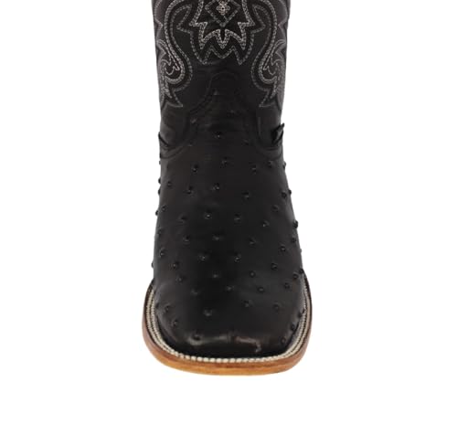 Texas Legacy Mens Black Cowboy Boots Ostrich Quill Print Leather Square Toe Botas4