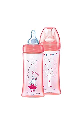 DODIE biberons anti colique  Initiation+ 330ml ROSE DANSEUSE+6 mois tétine ronde débit 3  lot de 2
