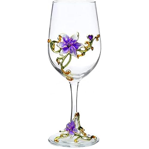 Crystal Wine Glasses, Red Wine Glasses, Handmade Enamel Flower Wine Glass For Women, Birthday, Valentine Day, Mother's Day, Christmas Gift, Wedding, Party