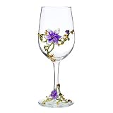Handmade Enamel Flower Crystal Wine Glasses, Gin Balloon Glasses for Women, Birthday, Valentine Day,