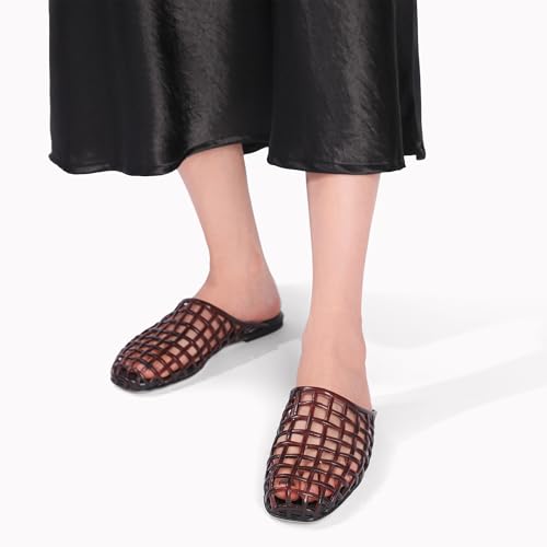 Clear Jelly Shoes for Women Slip on Jelly Mesh Slides Comfortable Closed Toe Flats Sandals Summer Beach Slippers.