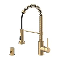 KRAUS Bolden Küchenarmatur Mit Ausziehbarem Sprühkopf – 45,7 Cm Hoch, Gebürstetes Messing/Mattschwarz – Kommerzieller Style