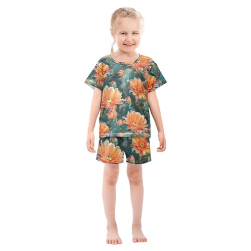 ALAZA Cactus Flower Floral Pajamas Short Sleeve 2 Piece Sleepwear Top and Bottom Pajama Set Unisex3