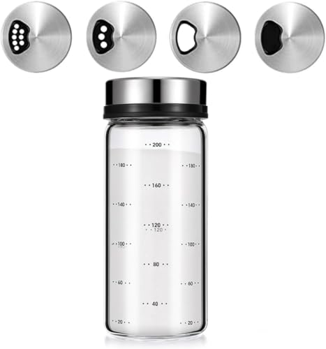 Xygobla Salt Pepper Shakers 200ML Clear Glass Seasoning Shakers Salt Shaker with Adjustable Pour Holes Heat-Resistant Glass Spice Jar Dispenser Moisture Resistant Spice Shaker for Seasoning Kitchen