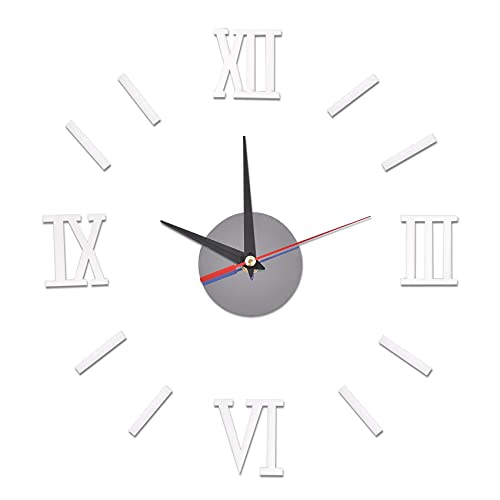 DIY Wanduhr, 3D rahmenlose Wanduhren Spiegel Aufkleber leise Nicht tickend, zusammenbauen runde kleine Uhr Kit für Wohnzimmer Schlafzimmer Büro Dekor (Silber) Cover