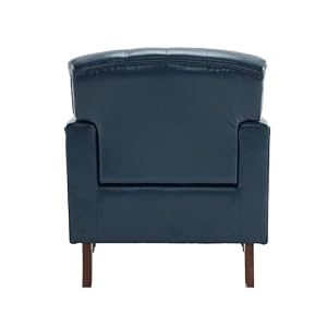 MOJAY Modern Accent Chair, Mid-Century PU Leather Living Room Chair Comfy Armchair with Thick Padded Cushion, Lounge Sofa Club Chair with Sturdy Wood Legs for Bedroom Home Office (Navy) MOJAY Modern Accent Chair Mid Century PU Leather Living Room Chair Comfy Armchair with Thick Padded Cushion Lounge Sofa Club Chair with Sturdy Wood Legs for Bedroom Home Office Navy