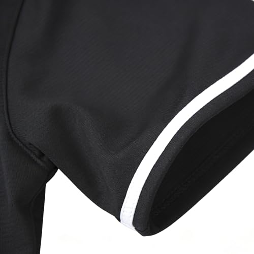 Camiseta de béisbol Henley negra de 2 botones, manga corta transpirable con cuello en V para uso deportivo o casual miniatura 6