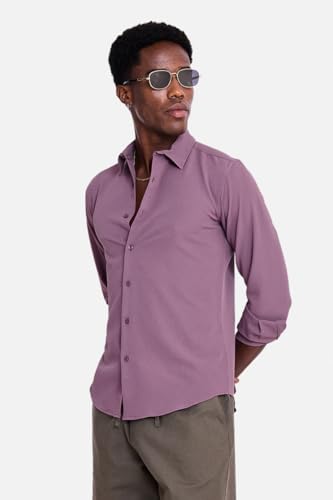 Image of SNITCH Men Casual Shirt | Slim Fit Long Sleeve Spread Collar Vertical Crinkle Textured Pattern | Breathable Polyester Blend & Stretchable Fabric for Casual Outing & Everyday Use