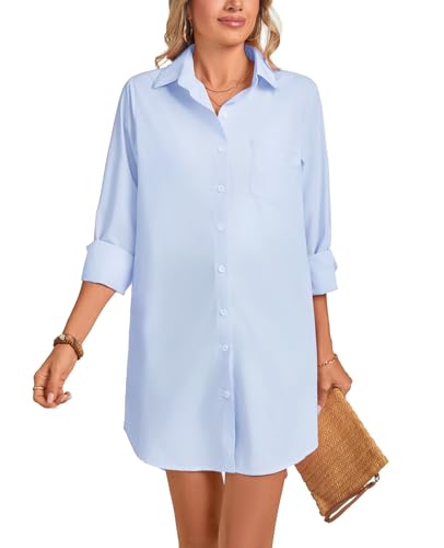 Image of MINTLIMIT Womens Button Down Shirt Dress Spring Summer Loose Casual Long Sleeve Shirt Dresses with Pockets 2025 Trendy
