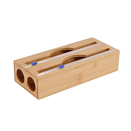 GOHHK Dispensador película Adhesiva con Cortador Cortador dispensador Envoltura bambú plástico Reutilizable para película Adhesiva Caja Almacenamiento y Corte película Adhesiva hojalata