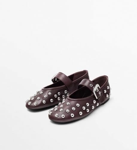 Studded Ballet Flats for Women Goth Emo Shoes Round Toes Mary Jane with Metal Buckle Straps Lightweight Leather Slip On Retro Punk Non-Slip Low Heel Dress Shoes Indoor Outdoor Rave Party Vacation2