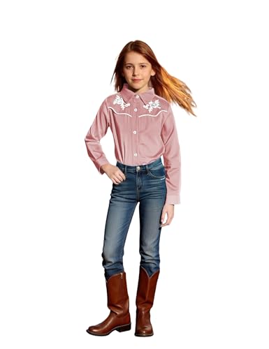 Girls Retro Long Sleeve Button Down Shirts Cowgirl Western Shirt Embroidery Blouse Tops4