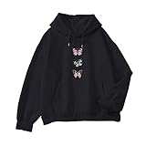 KEEVICI Womens Hoodie Drawstring Butterfly Pattern Cotton Pullover Hooded Sweatshirts (Black,S)