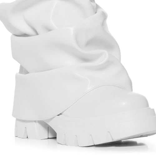 Women's Platform fold over Round Toe Chunky Heel wide calf Boots Fashion Pull-On Party Slouchy Shark Mid Calf Shoes4