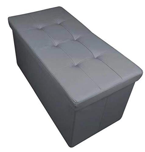 Home Harmony Kensington Folding Storage Ottoman, Storage Chest, Footrest, Bench, padded Seat, Faux Leather (Silver, Large)