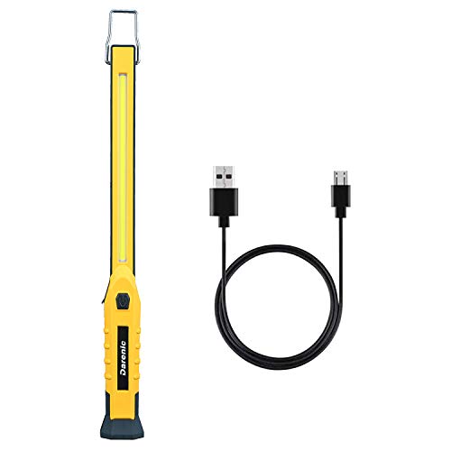 DARENIC LED Inspection Light, COB Portable Work Light with Magnetic Base Swivel Hook, 5W 500 Lumens Super Bright USB Rechargeable Flashlight Inspection Light for Car Repair Household Emergency