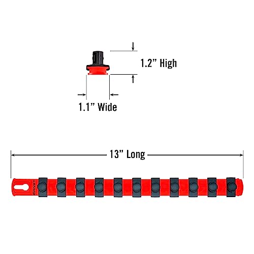 Image of Ernst Manufacturing 13-Inch Magnetic Socket Organizer with 11 1 /2-Inch Twist Lock Clips, Red - 8416M-Red-1 /2