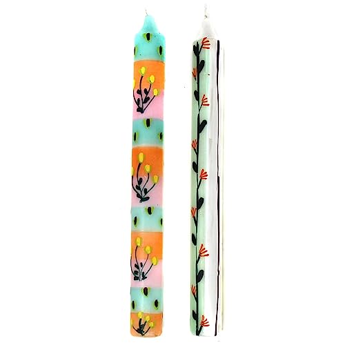 Nobunto Tall Painted Candles, Pair, Fair Trade, (Imbali Design) #TOP1