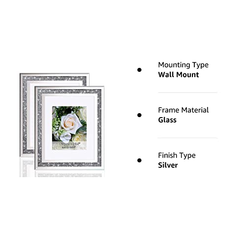 Crushed Diamond Wedding Mirror Photo Frame, Crystal Silver Glass Picture Frame For Photograph Size 11X14 Inch With Mat For 8X10Inch, Pack Of 2 Pieces Wall Frame. Bling Sparkle Crushed Diamond Home Decor. #TOP7